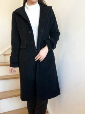 Talbots wool angora long elegant minimalist black funnel neck coat 10